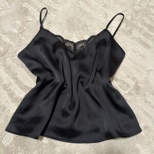 Joie Black Lace-Trimmed Satin Tank